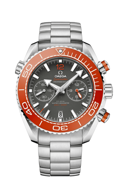Omega Seamaster Planet Ocean 600M Co-Axial Master Chronometer Mens Grey Dial Orange Bezel Stainless Steel Chronograph Wristwatch 21530465199001