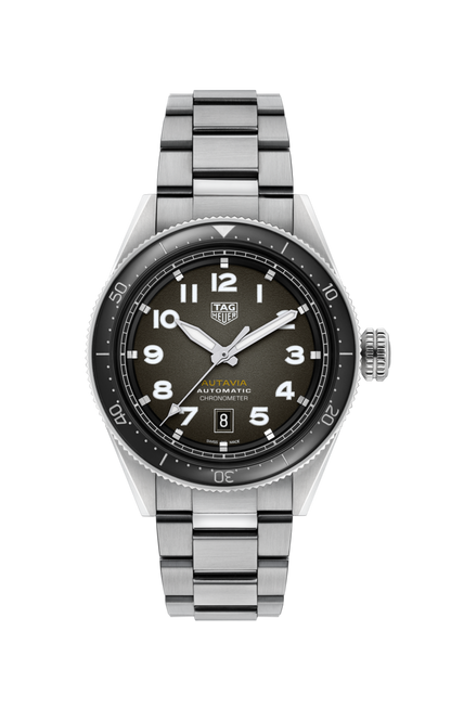 TAG Heuer Autavia Brown Black Dial Calibre 5 Chronometer Stainless Steel Mens Watch WBE5114.EB0173