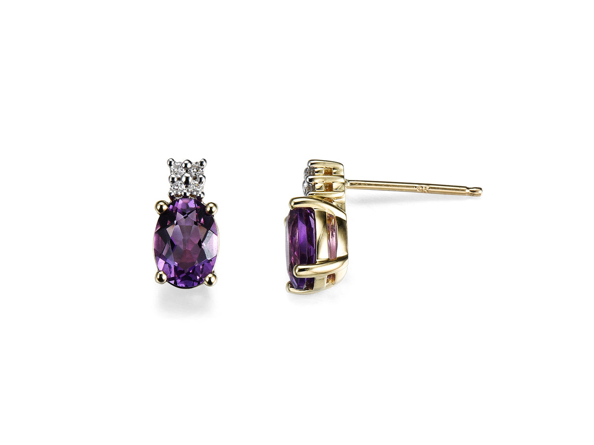 9ct Yellow & White Gold Amethyst & Diamond Set Stud Earrings