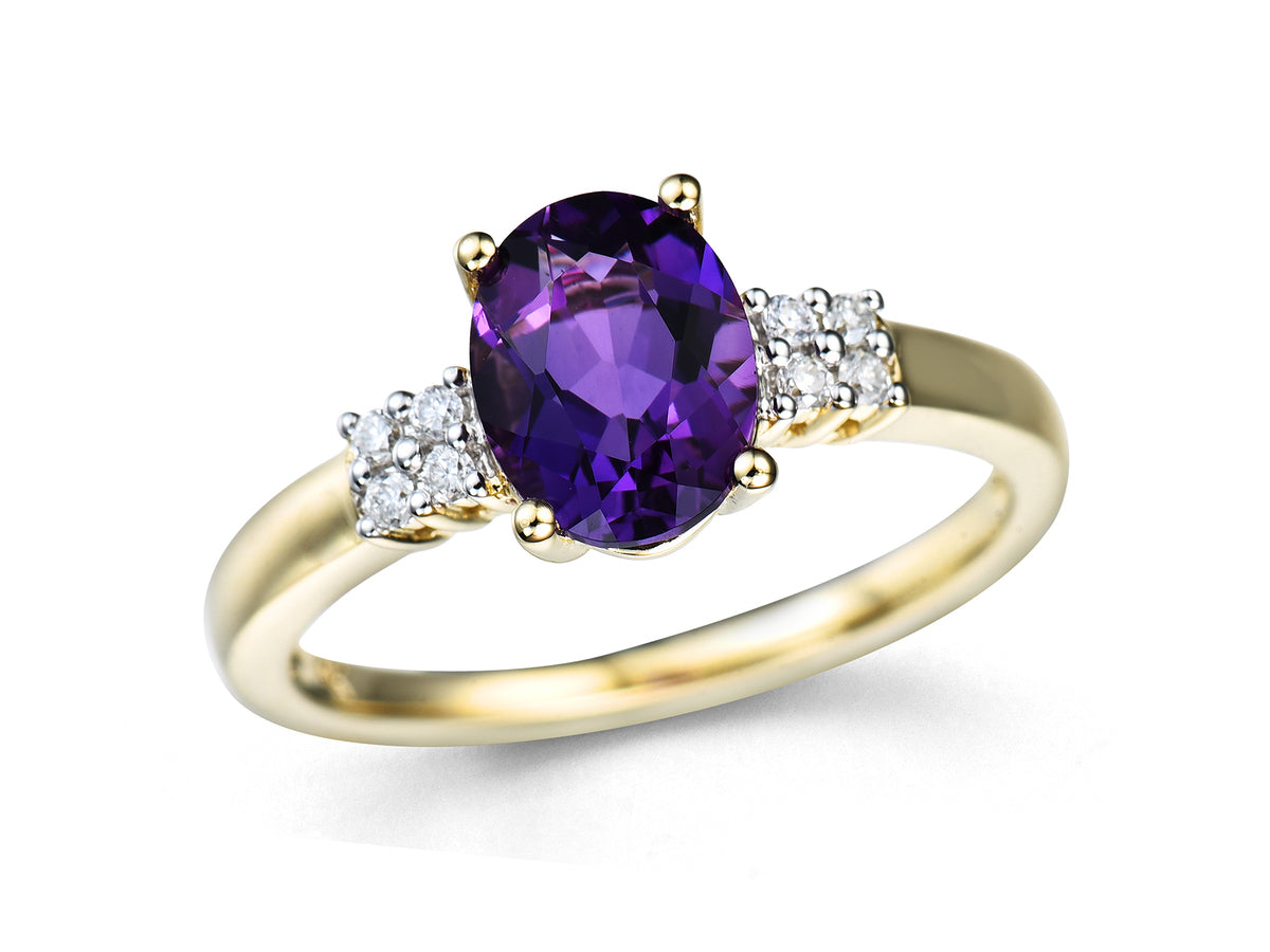 9ct Yellow & White Gold Amethyst & Diamond Set Ring