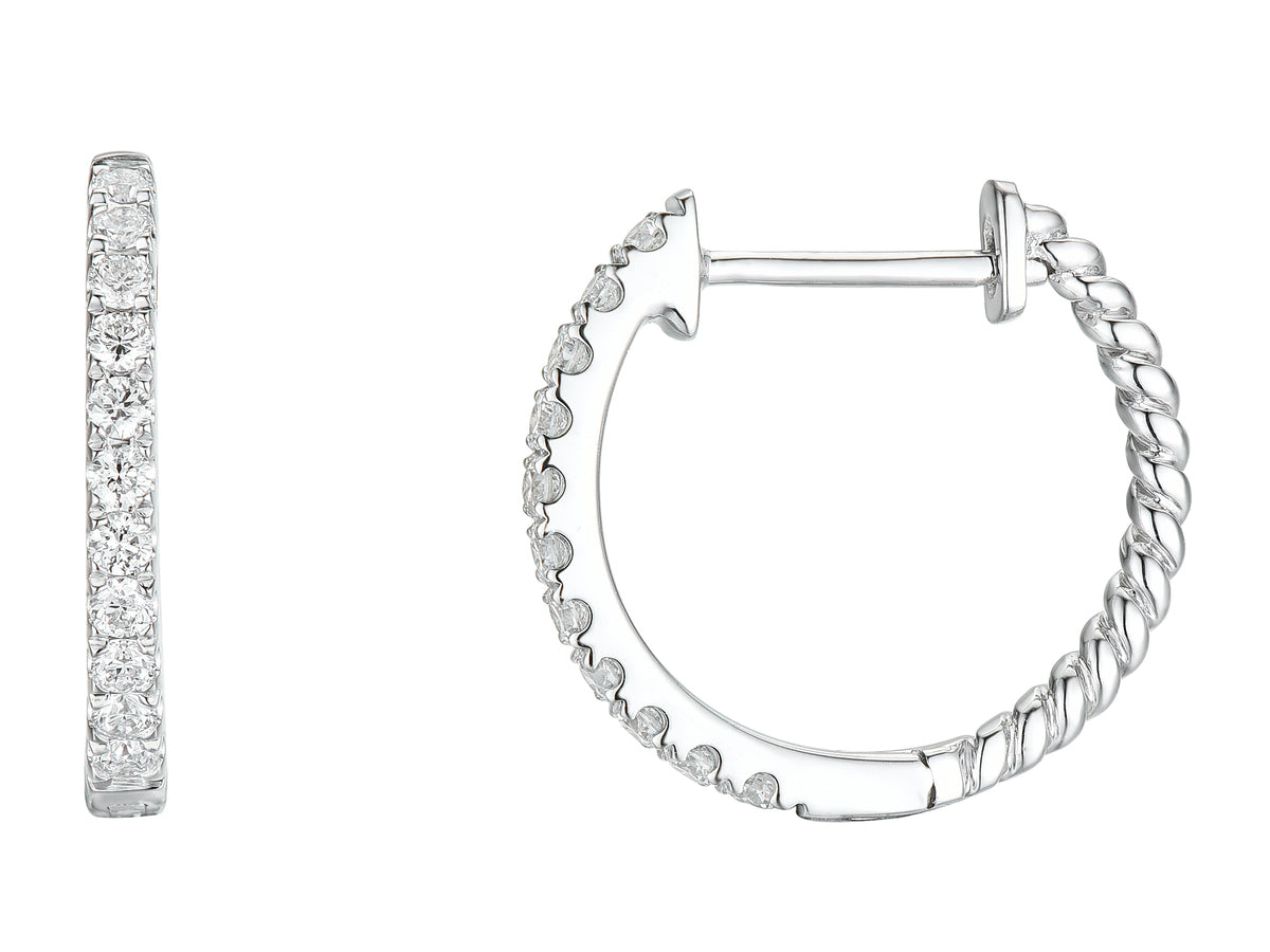 18ct White Gold Diamond Set Twist Hoop Earrings