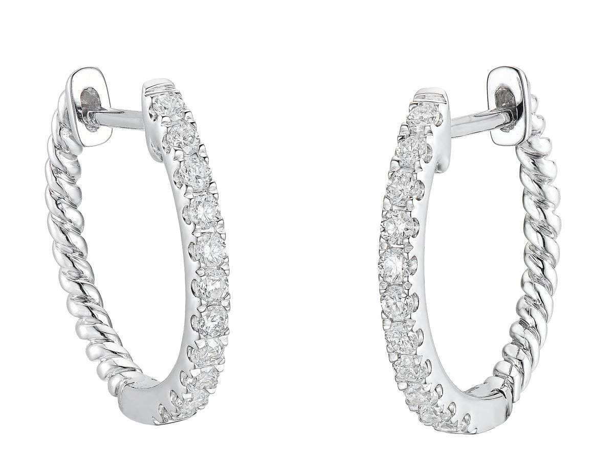 18ct White Gold Diamond Set Twist Hoop Earrings