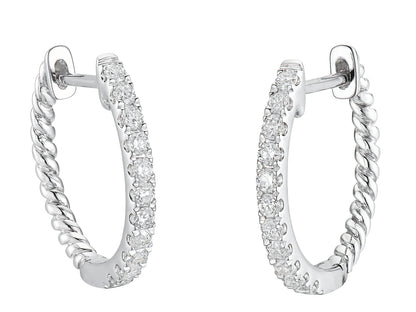 18ct White Gold Diamond Set Twist Hoop Earrings