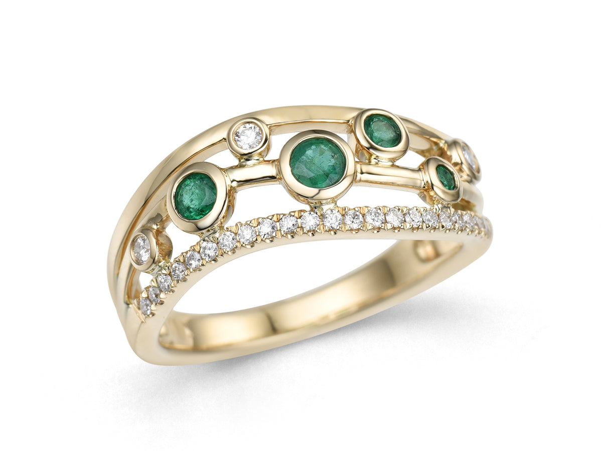 18ct Gold Emerald & Diamond Set Bubble Dress Ring