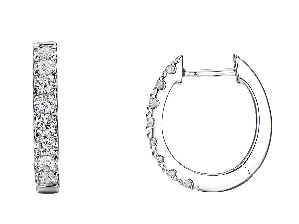 18ct White Gold Claw Set Diamond Hoop Earrings