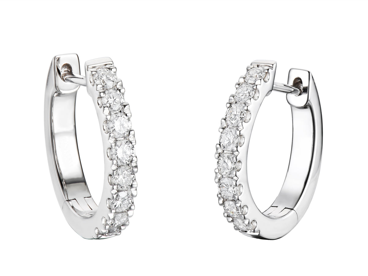 18ct White Gold Claw Set Diamond Hoop Earrings