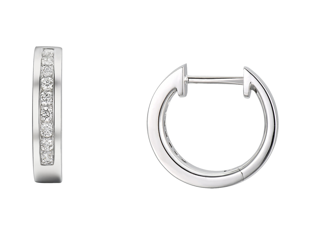 18ct White Gold Channel Set Diamond Hoop Earrings