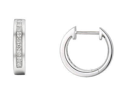 18ct White Gold Channel Set Diamond Hoop Earrings