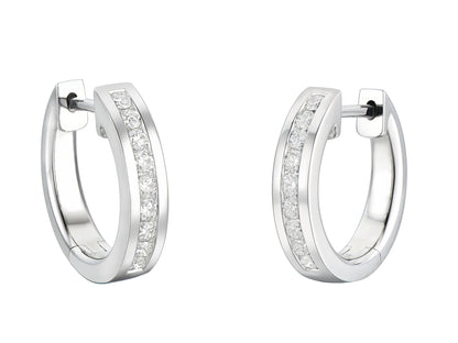 18ct White Gold Channel Set Diamond Hoop Earrings
