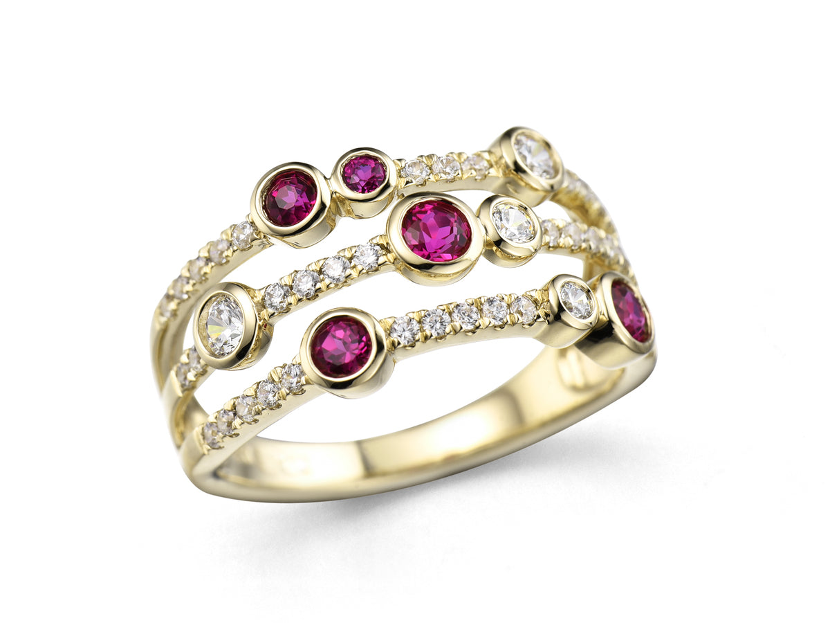 18ct Gold Ruby & Diamond Set Bubble Dress Ring