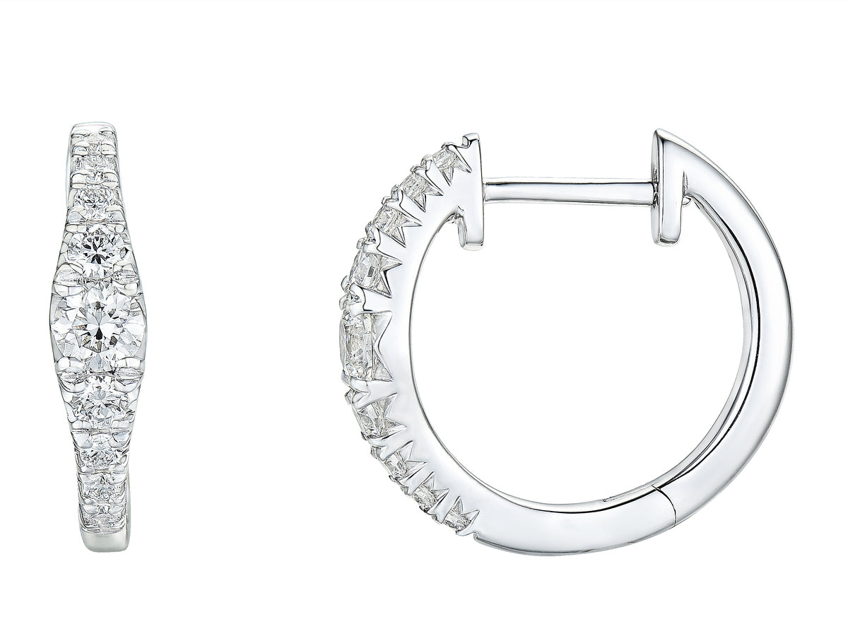 18ct White Gold Claw Set Graduated Diamond Hoop Earrings
