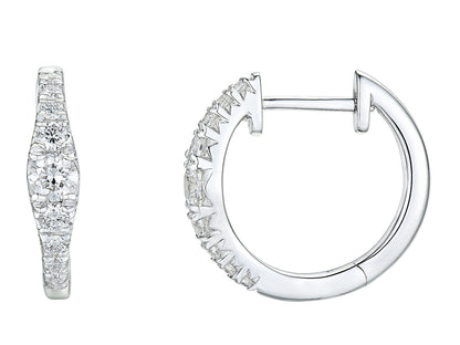 18ct White Gold Claw Set Graduated Diamond Hoop Earrings