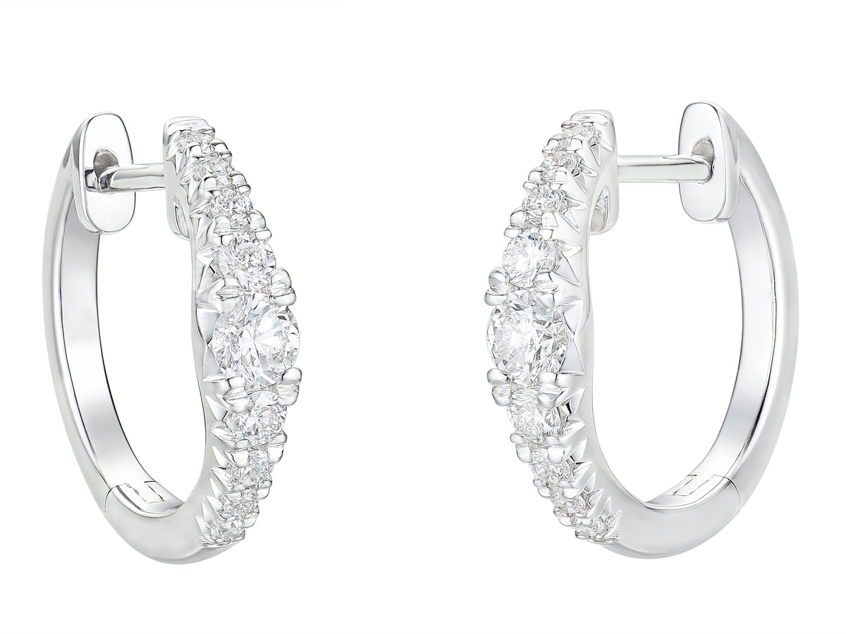 18ct White Gold Claw Set Graduated Diamond Hoop Earrings