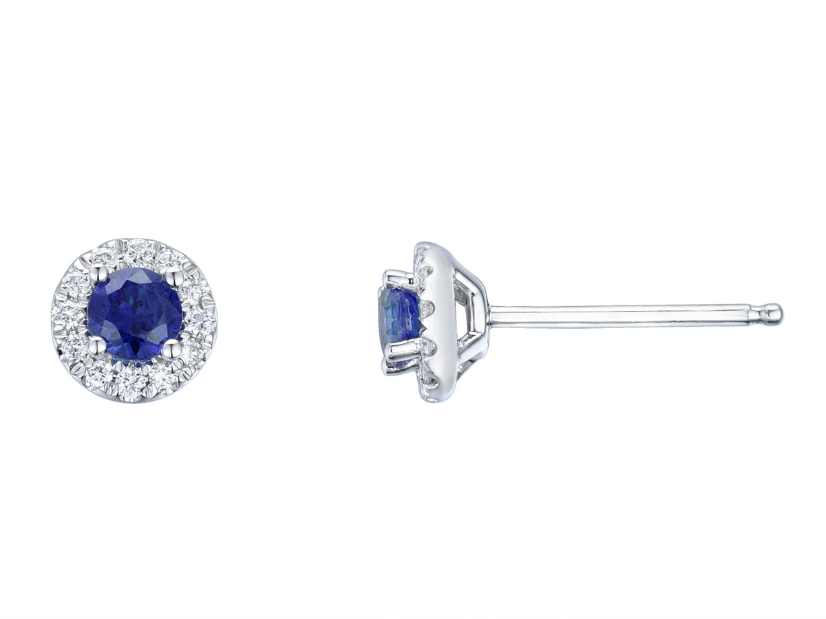 18ct White Gold Round Sapphire & Diamond Set Cluster Stud Earrings