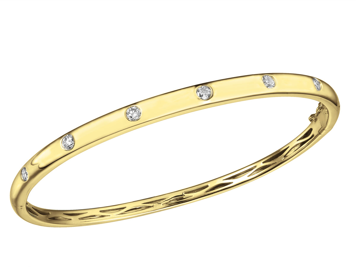 9ct Gold Oval Hinged Drill Set/Swiss Set Diamond Bangle