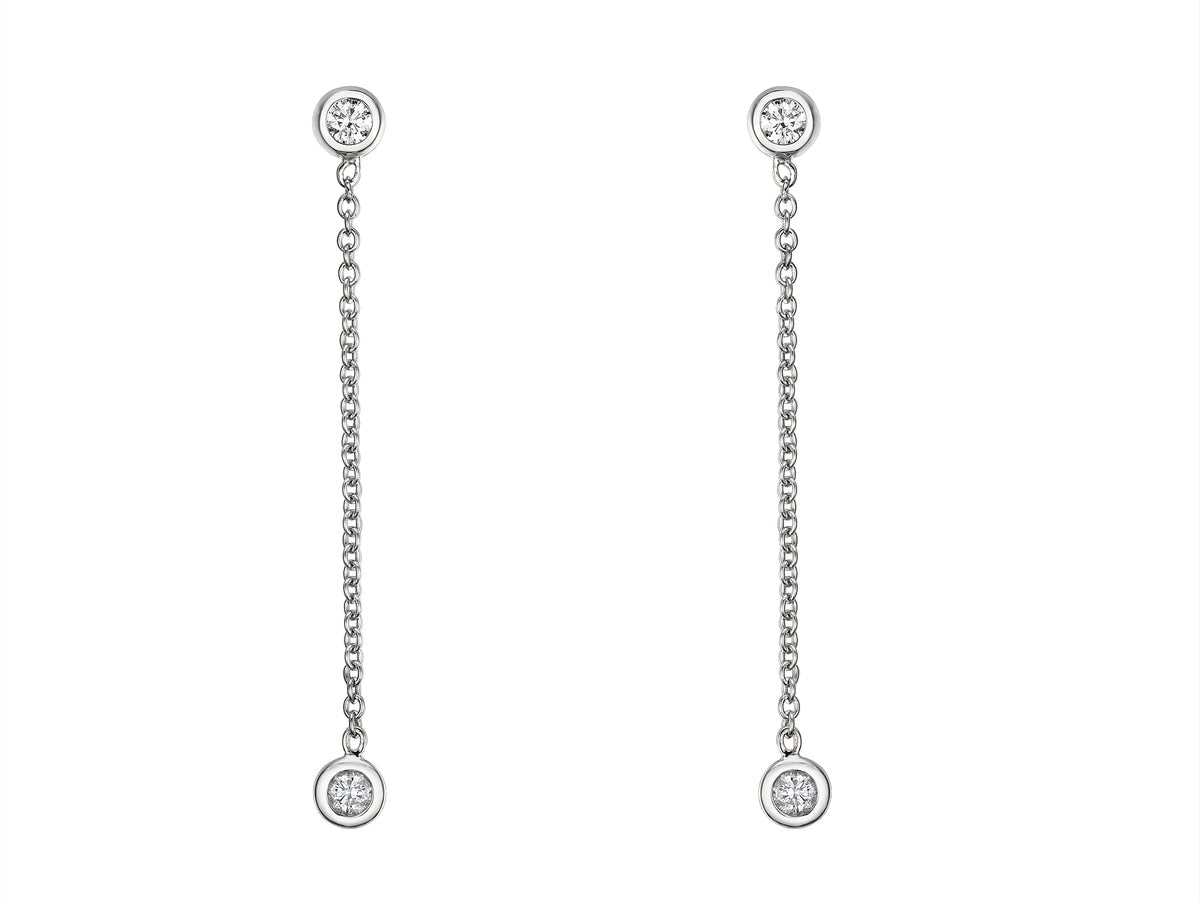 18ct White Gold Rubover Set Diamond Chain Drop Earrings