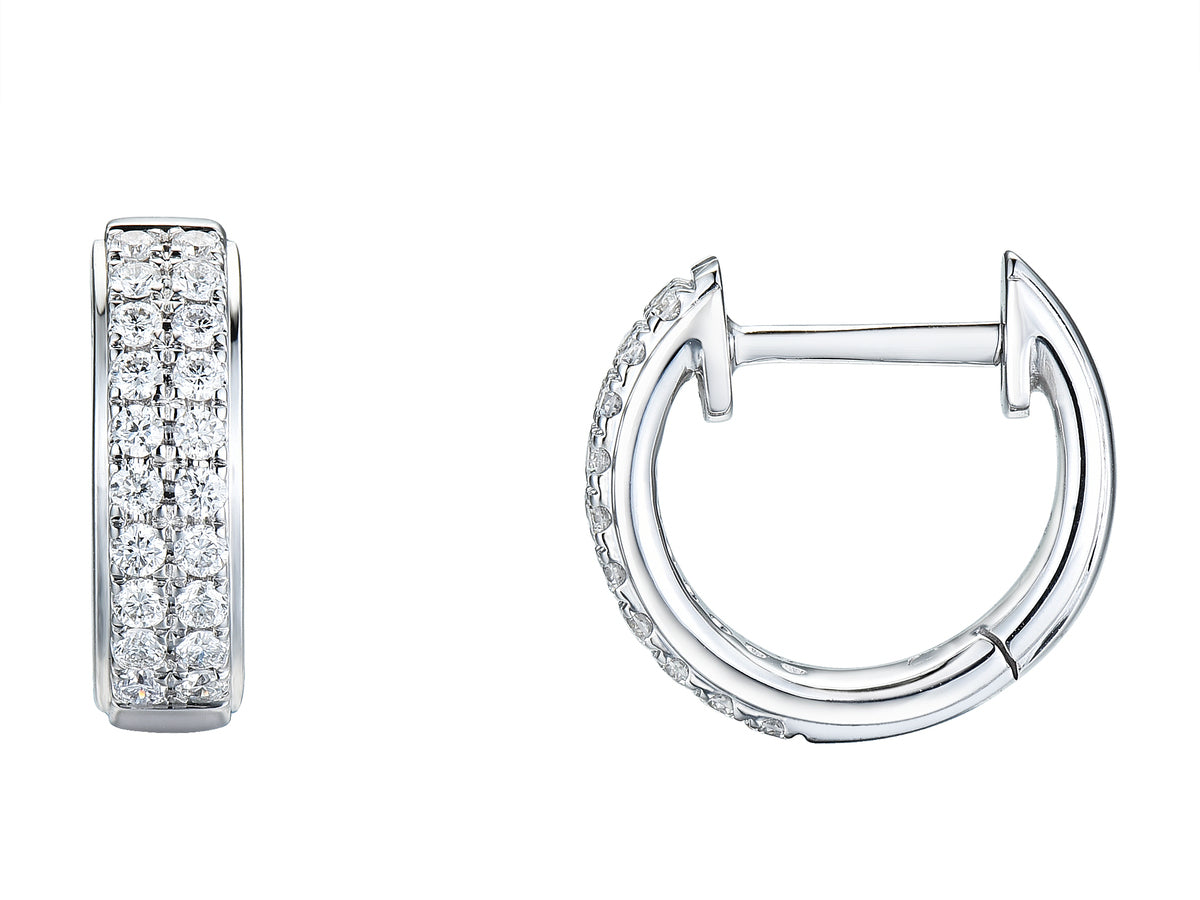 18ct White Gold Double Row Claw Set Diamond Hoop Earrings