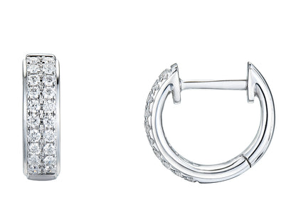 18ct White Gold Double Row Claw Set Diamond Hoop Earrings
