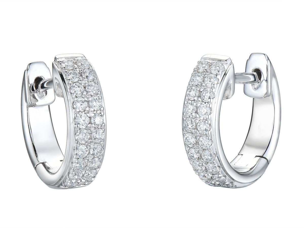 18ct White Gold Double Row Claw Set Diamond Hoop Earrings