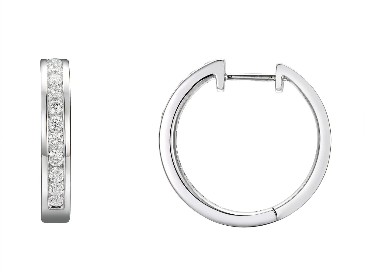 18ct White Gold Channel Set Diamond Hoop Earrings