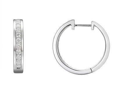 18ct White Gold Channel Set Diamond Hoop Earrings