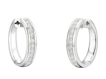 18ct White Gold Channel Set Diamond Hoop Earrings