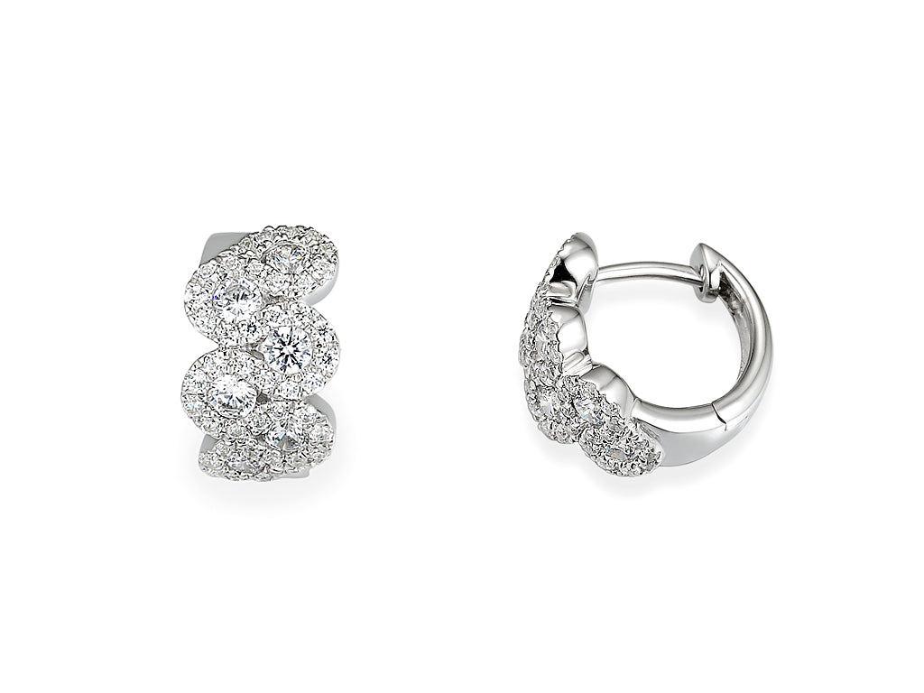 18ct White Gold Multi-Cluster Diamond Set Hoop Earrings
