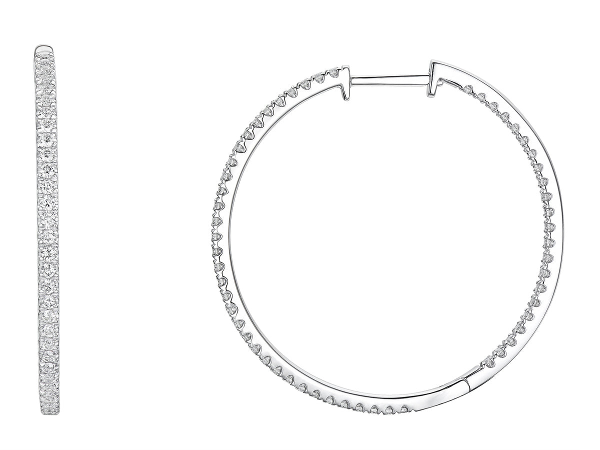 18ct White Gold Claw Set Diamond Hoop Earrings