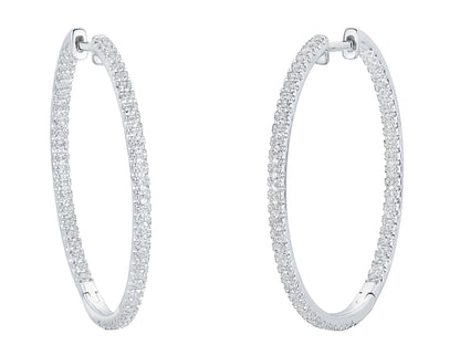 18ct White Gold Claw Set Diamond Hoop Earrings
