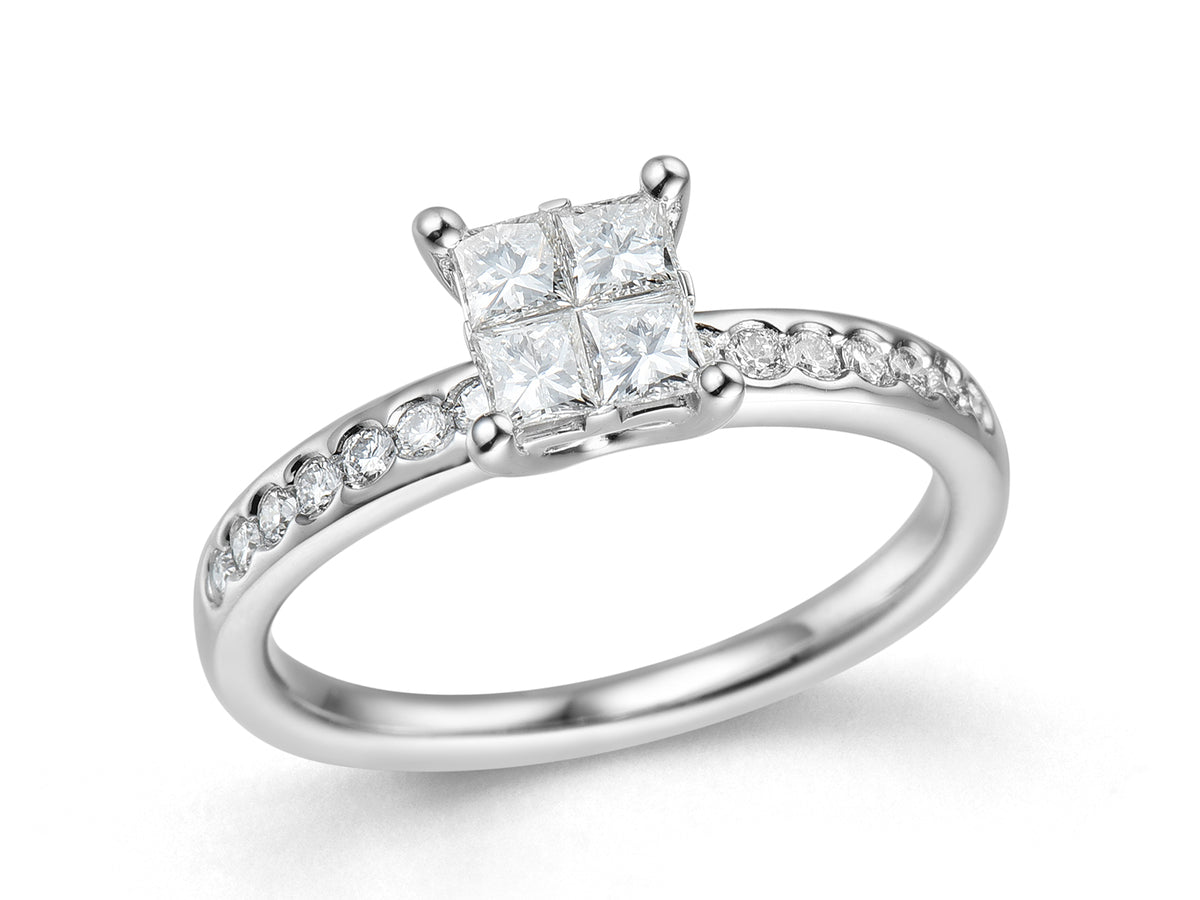 18ct White Gold Princess Cut Diamond Set Fancy Cluster Ring