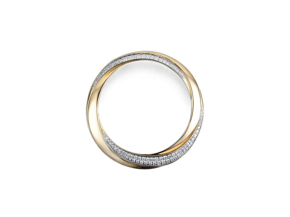 18ct Yellow & White Gold Diamond Set Openwork Swirl Circle Pendant Necklace