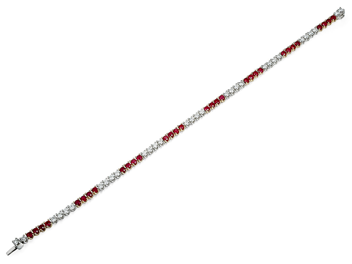 18ct Yellow & White Gold Ruby & Diamond Claw Set Line Tennis Bracelet