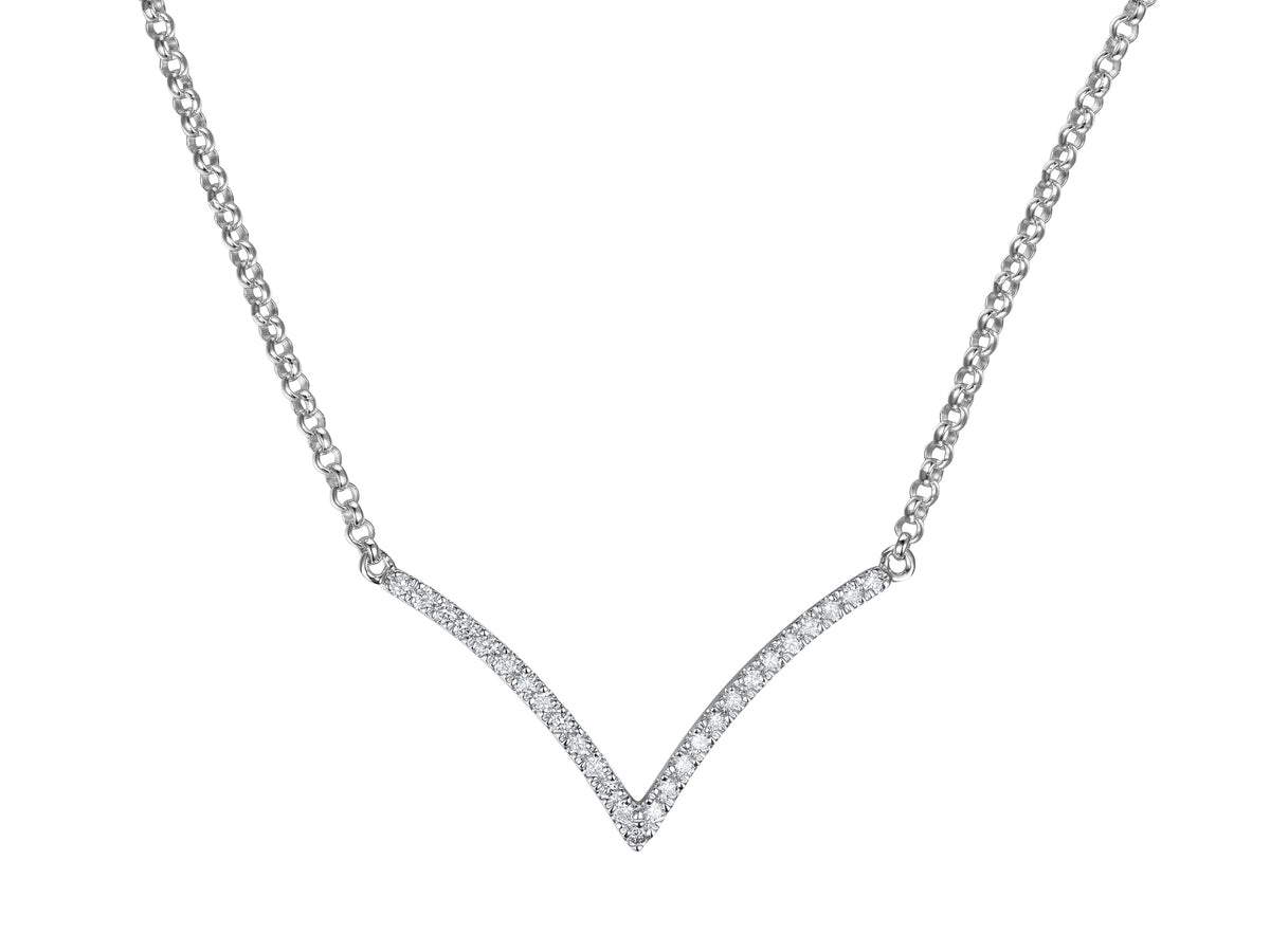 9ct White Gold Diamond Set V Line Necklace