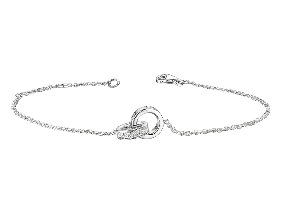18ct White Gold Diamond Set Interlocking Rings Bracelet