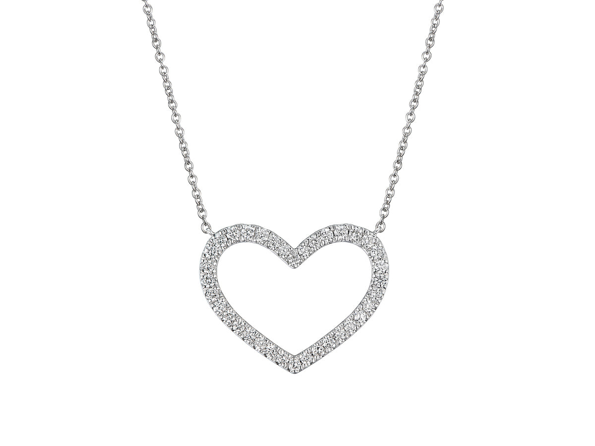 18ct White Gold Diamond Set Openwork Heart Pendant Necklace