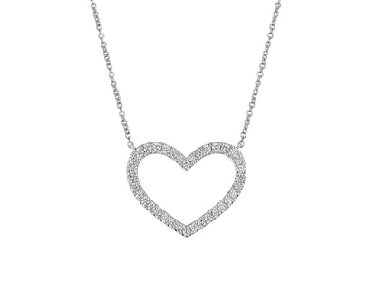 18ct White Gold Diamond Set Openwork Heart Pendant Necklace