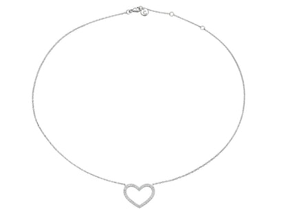 18ct White Gold Diamond Set Openwork Heart Pendant Necklace