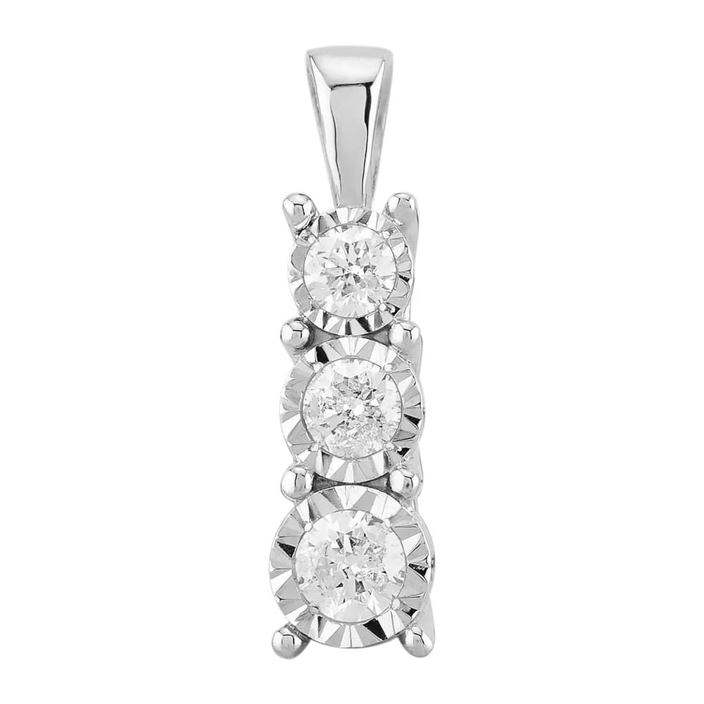 9ct White Gold Illusion Set Diamond Trilogy Pendant Necklace
