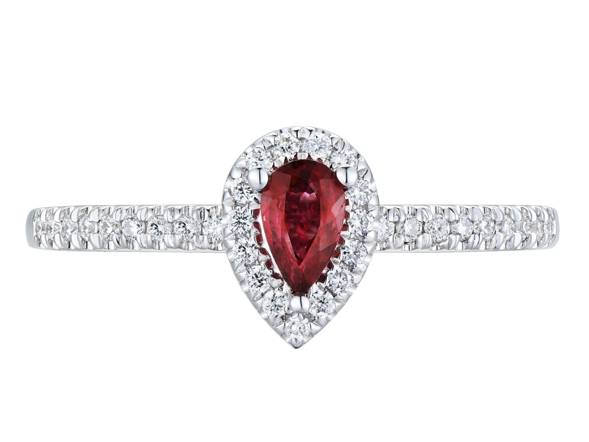 18ct White Gold Pear Shaped Ruby & Diamond Set Cluster Ring