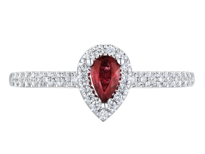 18ct White Gold Pear Shaped Ruby & Diamond Set Cluster Ring