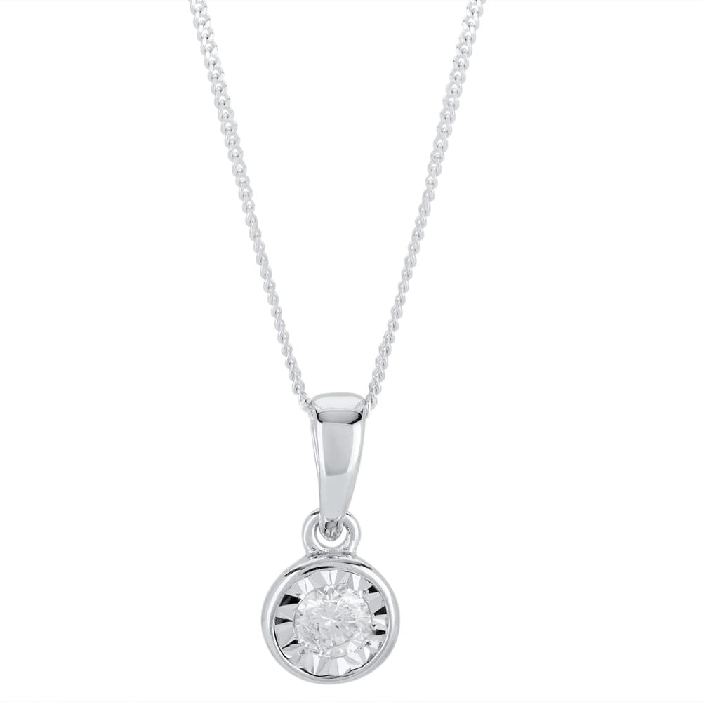 9ct White Gold Illusion Set 0.10ct Diamond Pendant Necklace