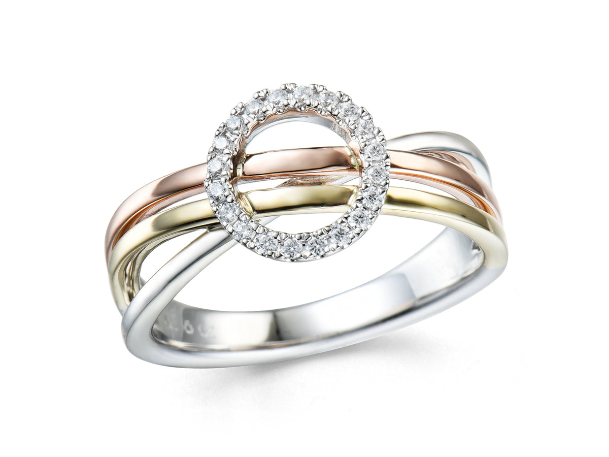18ct Yellow, White & Rose Gold Multi-Strand Diamond Set Crossover Dress Ring