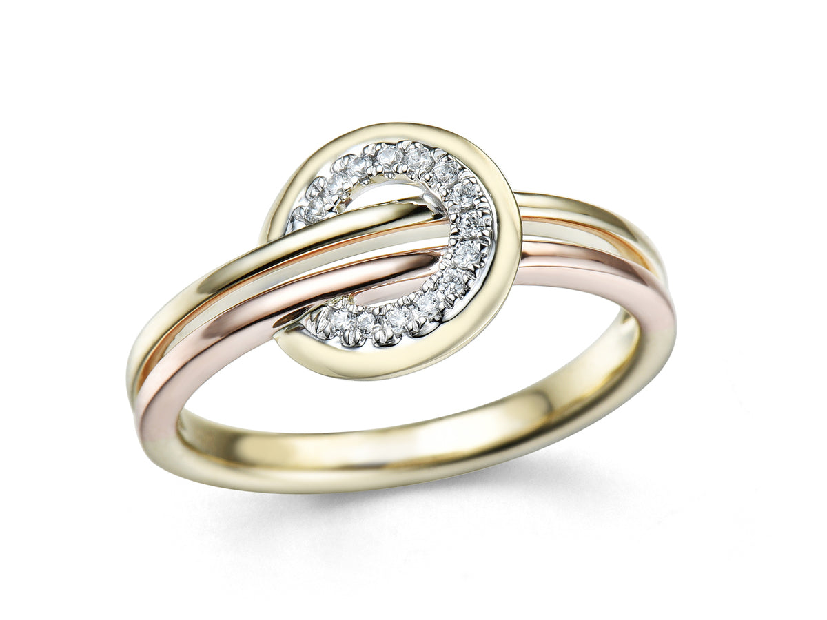 18ct Yellow, White & Pink Gold Diamond Set Dress Ring