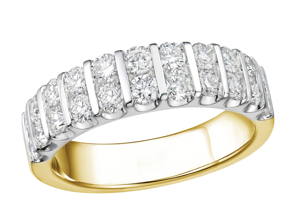 18ct Yellow & White Gold Diamond Set Bar Dress Ring