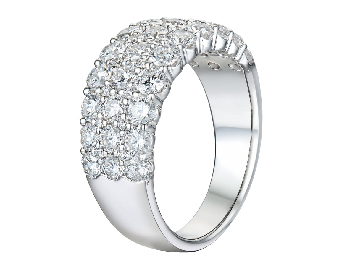 18ct White Gold Three Row Diamond Set Half Eternity Dress Ring