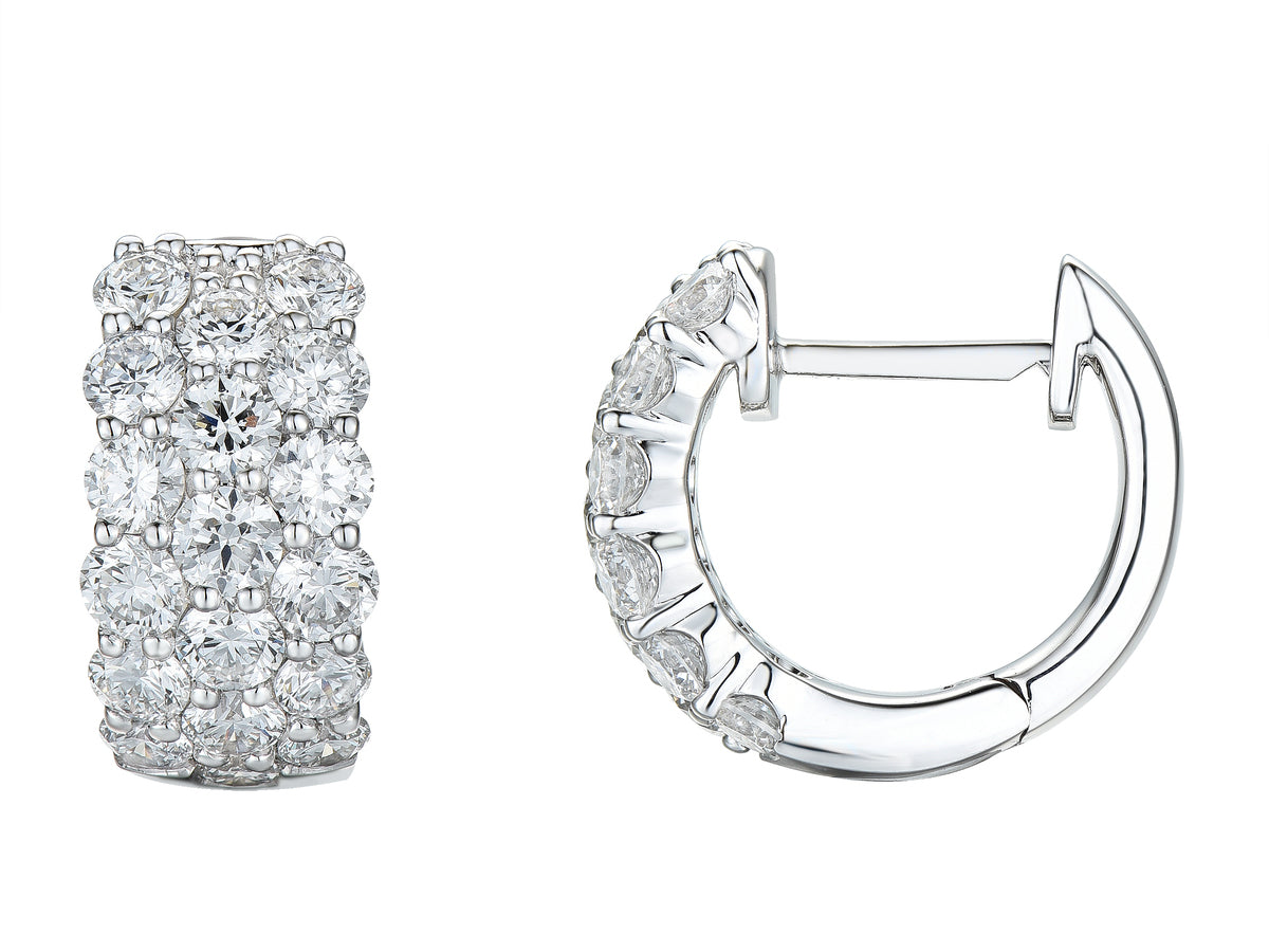 18ct White Gold Three Row Diamond Set Huggy Hoop Earrings