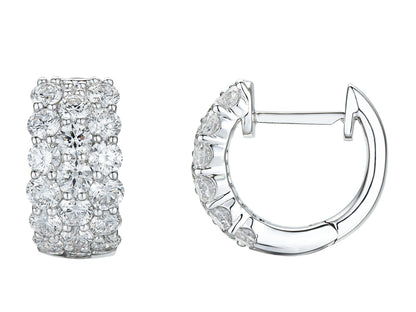18ct White Gold Three Row Diamond Set Huggy Hoop Earrings