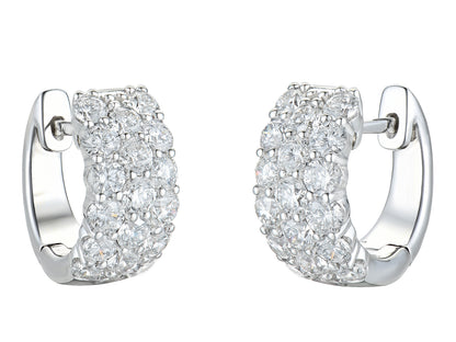 18ct White Gold Three Row Diamond Set Huggy Hoop Earrings