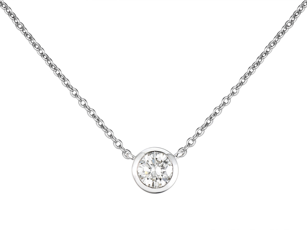 18ct White Gold Rubover Set 0.30ct Diamond Pendant Necklace