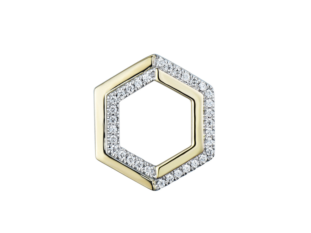 18ct Yellow, White & Pink Gold Diamond Set Openwork Hexagon Pendant Necklace